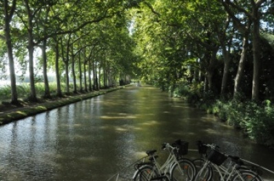 Photo du canal du midi à Carcassonne lors d'une croisière fluviale en bateau de location sans permis pénichette houseboat